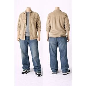 Scandia Woods Corduroy Shirt Jacket Fleece Lined Tan Vintage Workwear L mens